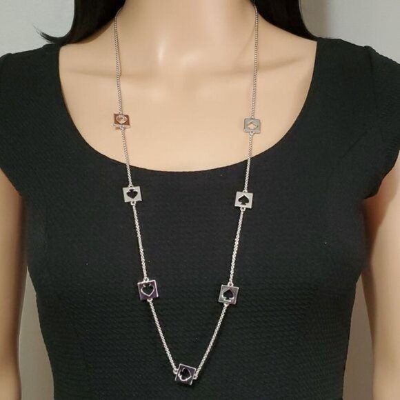 Kate Spade Hole Punch Silver Logo Long Necklace - Picture 1 of 7